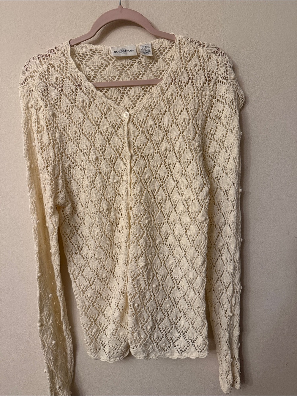 Nordstrom Cream Openwork Diamond-Knit Button Cardigan 99